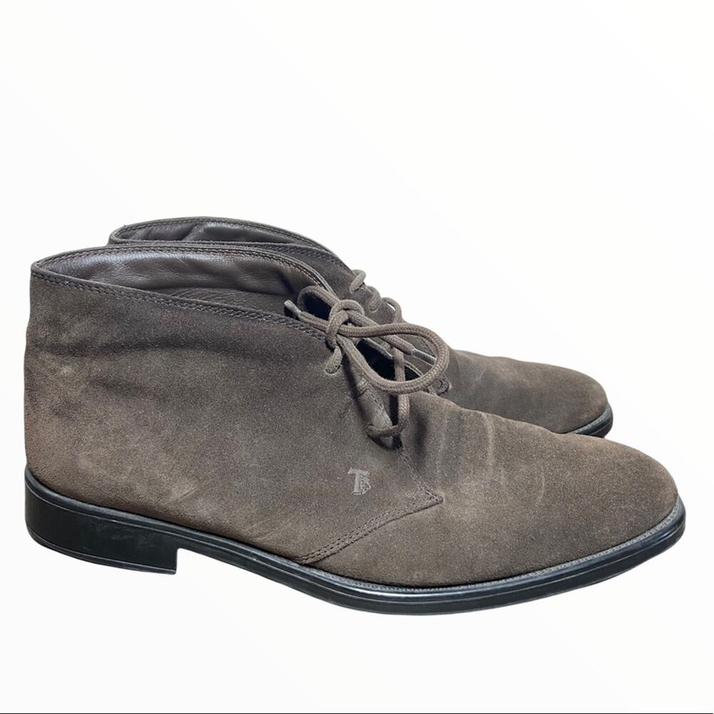 Tod’s Polacco Desert Chukka Boots Italian Calf Suede Ankle Lace Up Brown 7